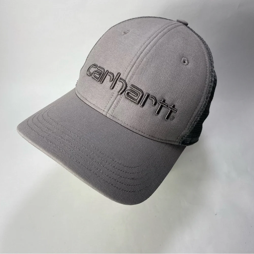 Carhartt Canvas Gray Mesh-Back Trucker Style Embroidered Logo Snapback - Unisex